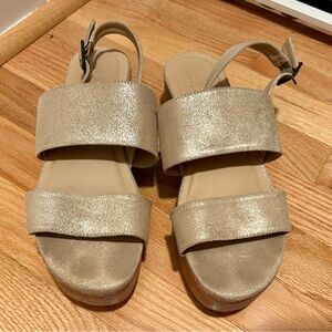 ABLE Pamela Wood Platform Double Strap Metallic Sandal